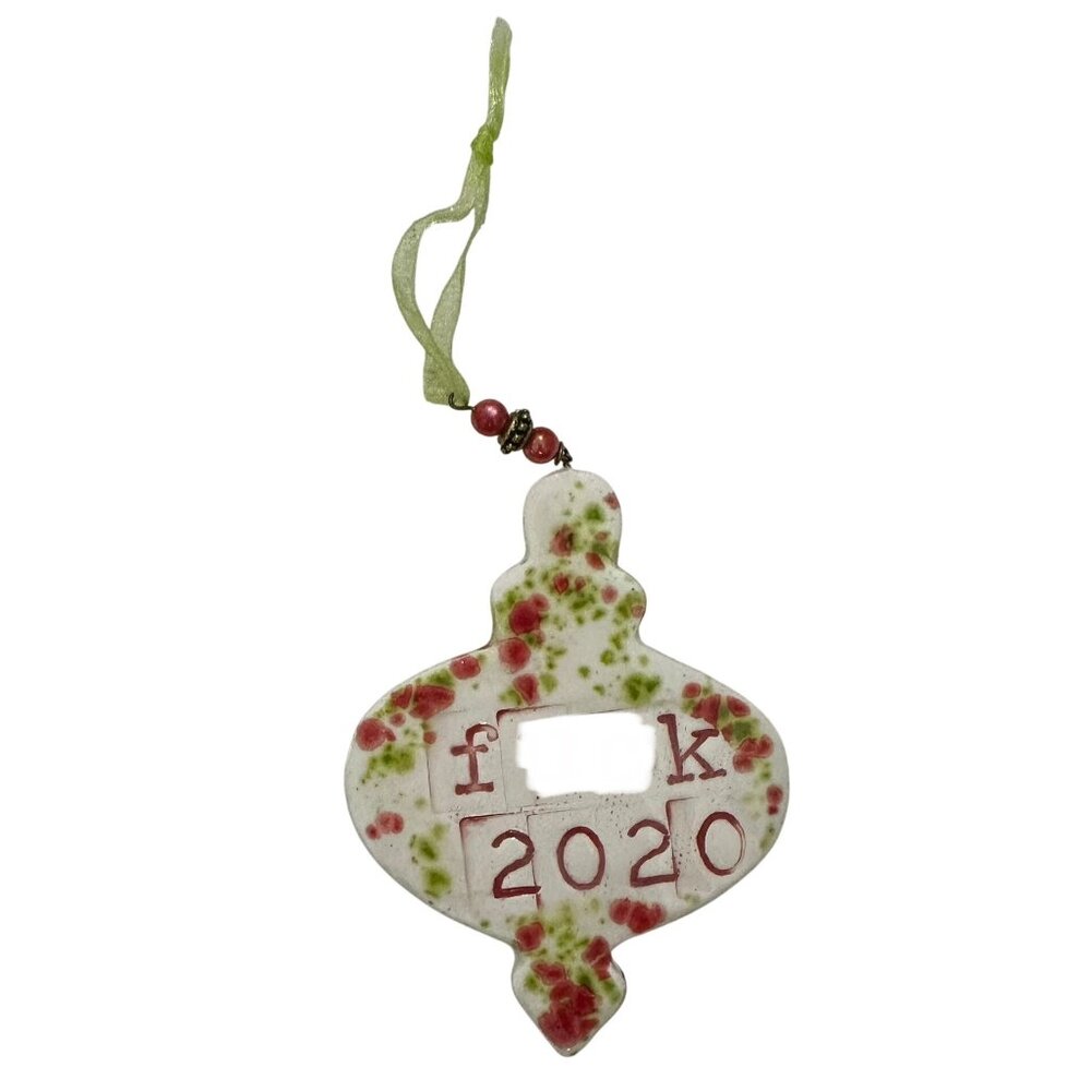 Handmade Ceramic Ornament Effing 2020 Holiday Christmas Red White Green